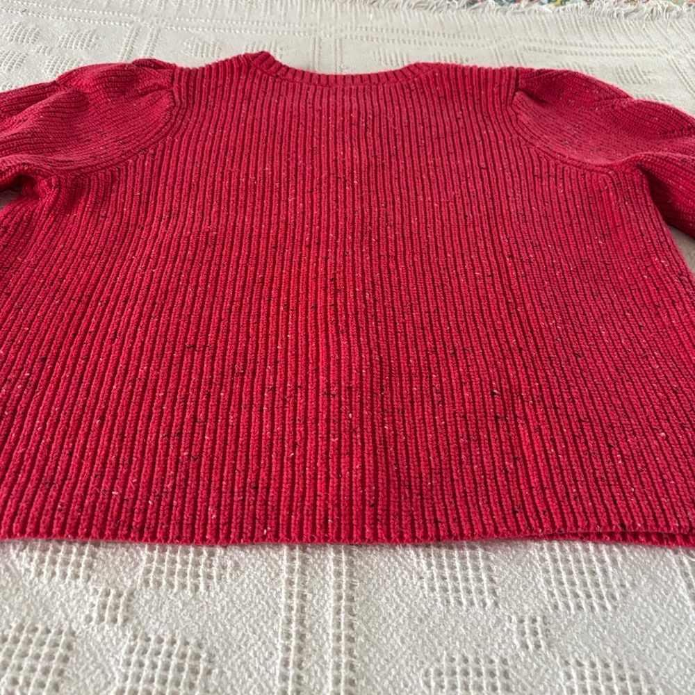 Talbots Speckled Red Cable Knit Puff Sleeve Cardigan Sweater‎ Size 2X - Picture 9 of 11